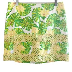 Rare Lilly Pulitzer‎ Hip Hop Horray Lily Pad Green Yellow Cotton Skirt 8